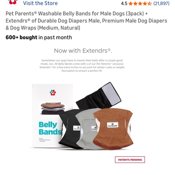 Pet Parents Washable Dog Diapers Size M – 3 Pack + Inserts | Black Gray Brown - Picture 8 of 9